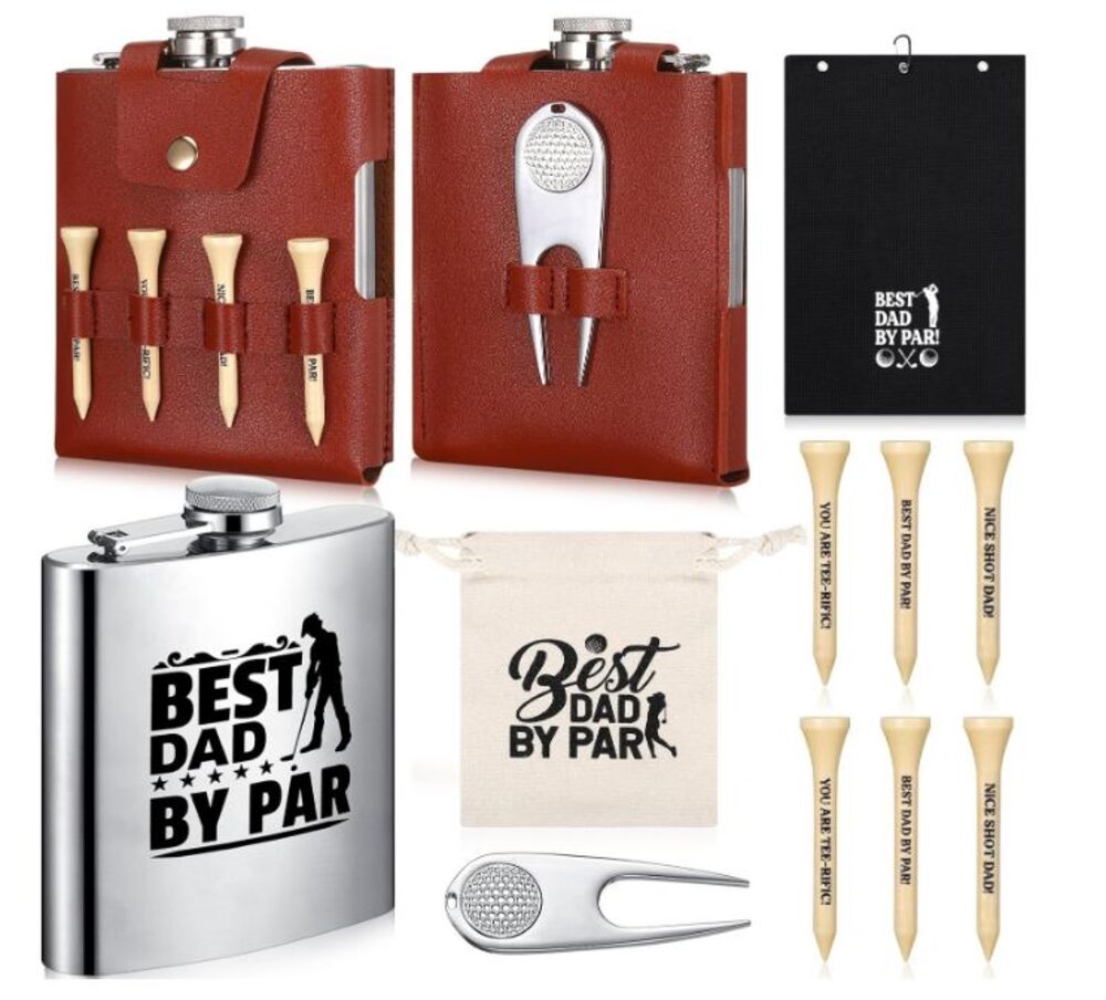 Yaomiao 11 Pcs Golf Gift Set for Dad Stainless Steel Flask Towel Tees Accessorie